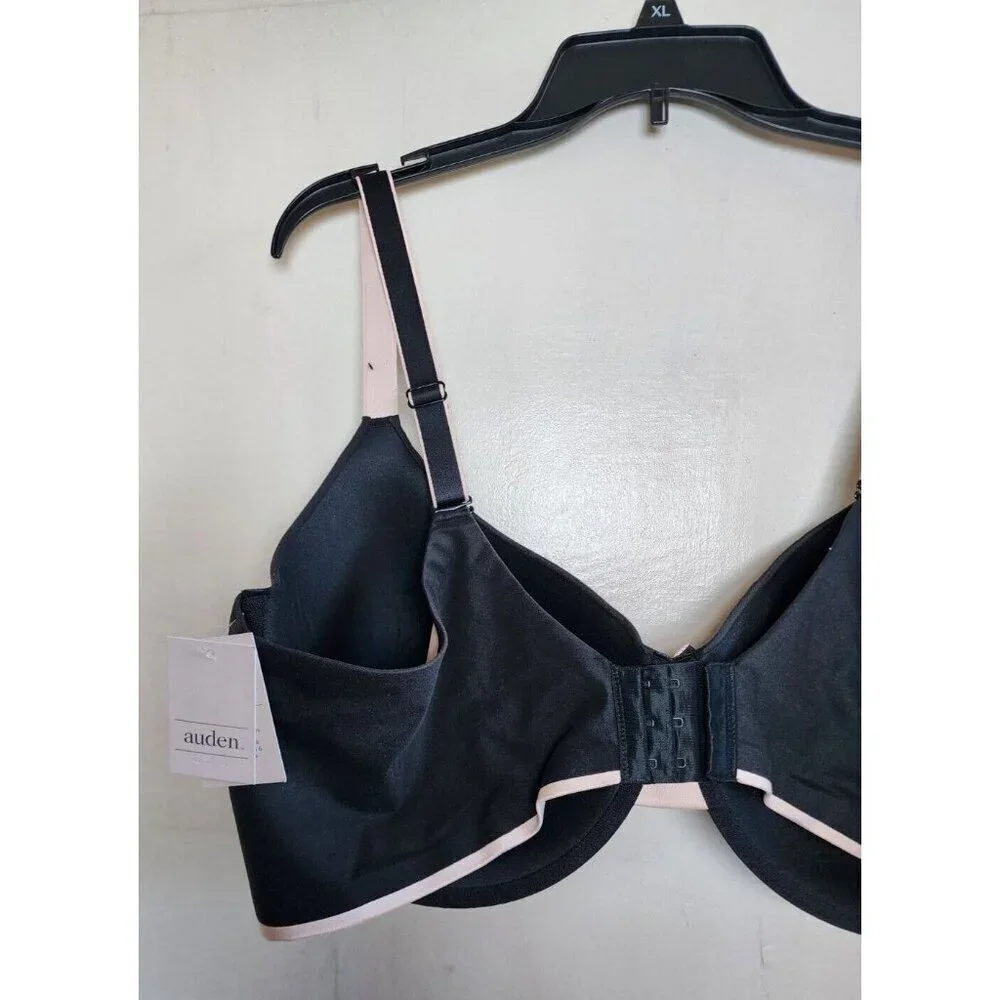 New Auden Women's Black Underwire Lightly Line Bra Adjustable Straps 44DDD